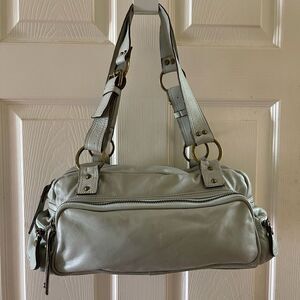 Toscani made in Italy leather pale green shoulder bag rustic gold tone H…